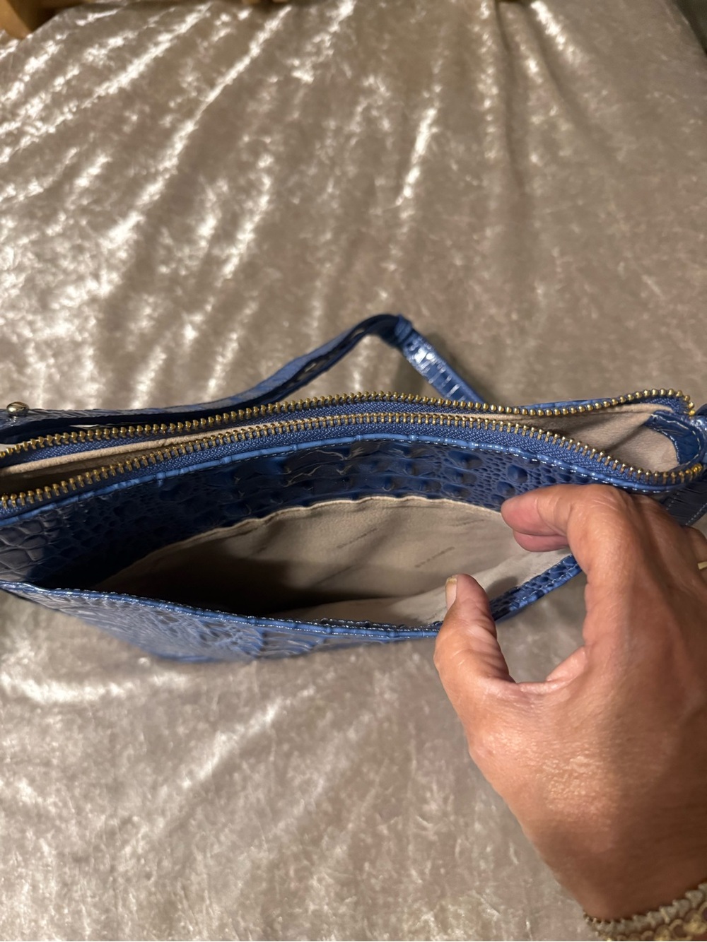 Brahmin Croc-Embossed Shoulder Bag in Deep Blue - Picture 5 of 5